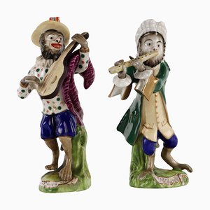 Orchestra Monkey Figurines in Porcelain, 1900s, Set of 2-VMM-1724856