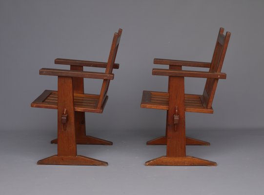 Oregon Pine Armchairs, 1930s, Set of 4-MB-1358171