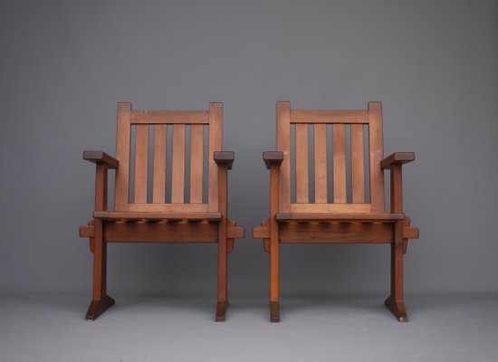 Oregon Pine Armchairs, 1930s, Set of 4-MB-1358171