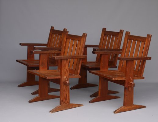 Oregon Pine Armchairs, 1930s, Set of 4-MB-1358171