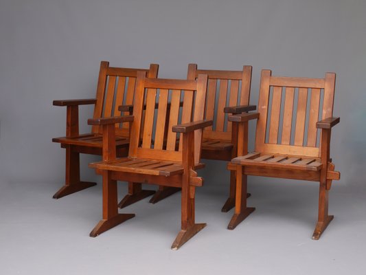 Oregon Pine Armchairs, 1930s, Set of 4-MB-1358171