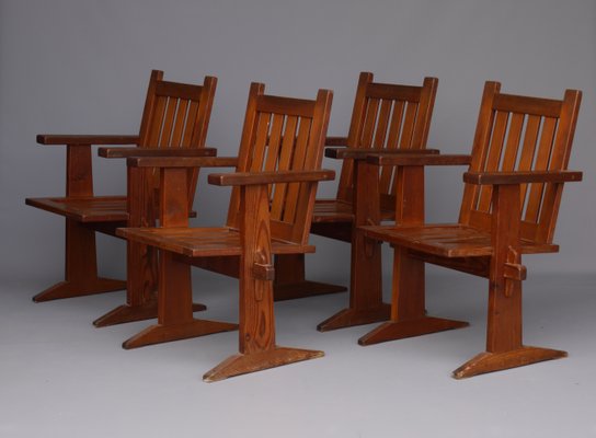 Oregon Pine Armchairs, 1930s, Set of 4-MB-1358171