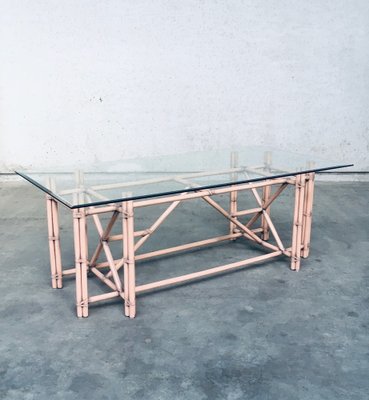 Organic Monumental Faux Bamboo Glass Top Dining Table in the style of McGuire, 1980s-RQV-1823449