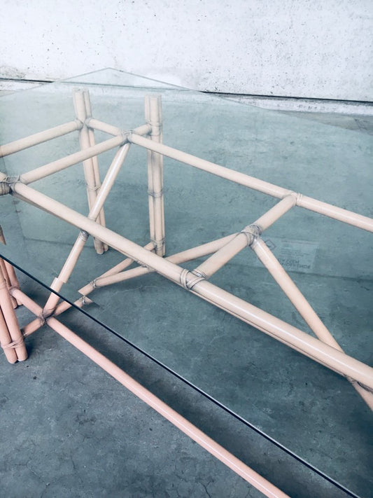 Organic Monumental Faux Bamboo Glass Top Dining Table in the style of McGuire, 1980s