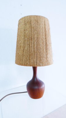 Organic Teak & Sisal Table Lamp, Denmark, 1950s-KK-1360212