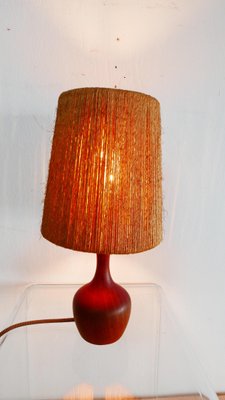 Organic Teak & Sisal Table Lamp, Denmark, 1950s-KK-1360212