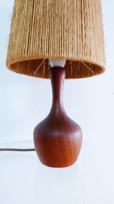 Organic Teak & Sisal Table Lamp, Denmark, 1950s-KK-1360212