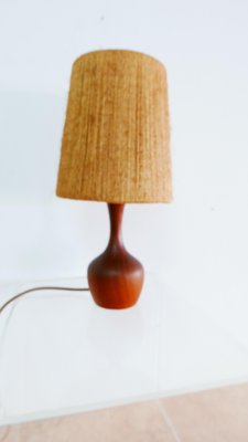 Organic Teak & Sisal Table Lamp, Denmark, 1950s-KK-1360212