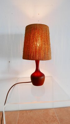 Organic Teak & Sisal Table Lamp, Denmark, 1950s-KK-1360212