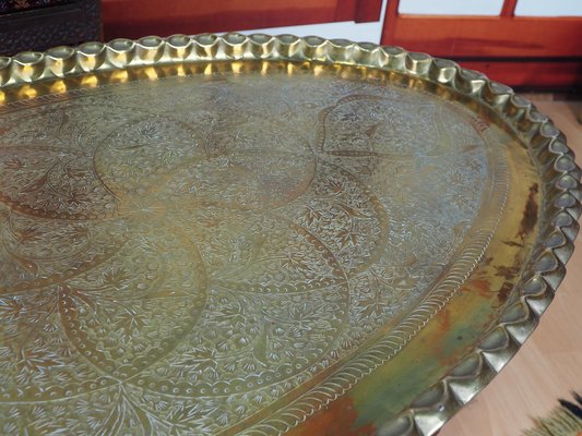 Orient Arabic Engraved Table Tray in Brass, 1950s-UZN-1394054