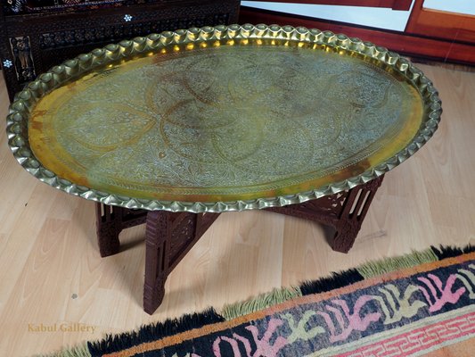 Orient Arabic Engraved Table Tray in Brass, 1950s-UZN-1394054