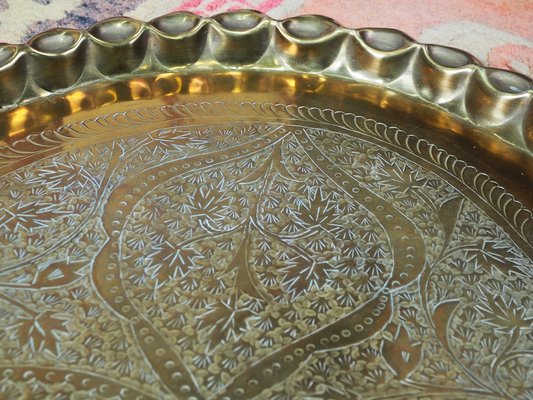 Orient Arabic Engraved Table Tray in Brass, 1950s-UZN-1394054