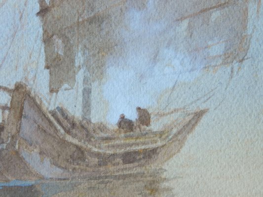 Oriental Boats Watercolor Painting, Early 20th Century-ARU-1005746