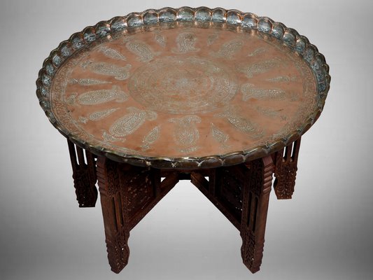 Oriental Islamic Ottoman Hammer Engraved Copper Table Tray, 1930s-UZN-1394027