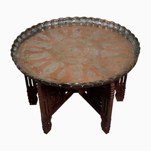 Oriental Islamic Ottoman Hammer Engraved Copper Table Tray, 1930s-UZN-1394027