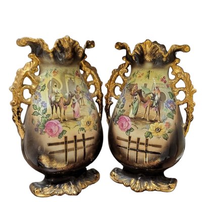 Orientalist Scene Porcelain Vases, Set of 2-TCS-1737071