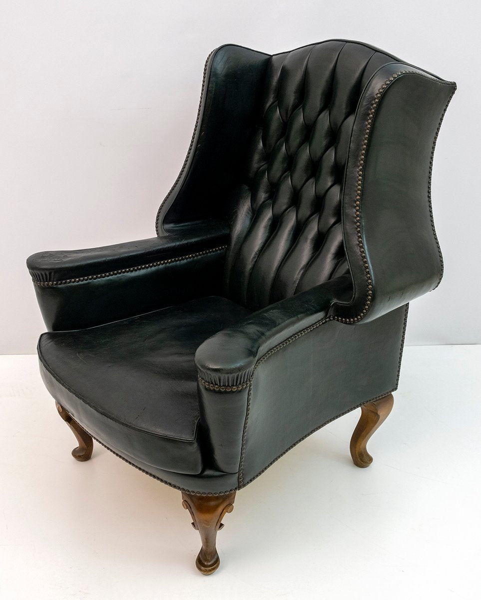 Original Leather Chesterfield Armchair in Georgian Style, 1950s