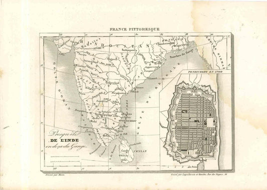 Original Lithographic Map of India, 19th Century