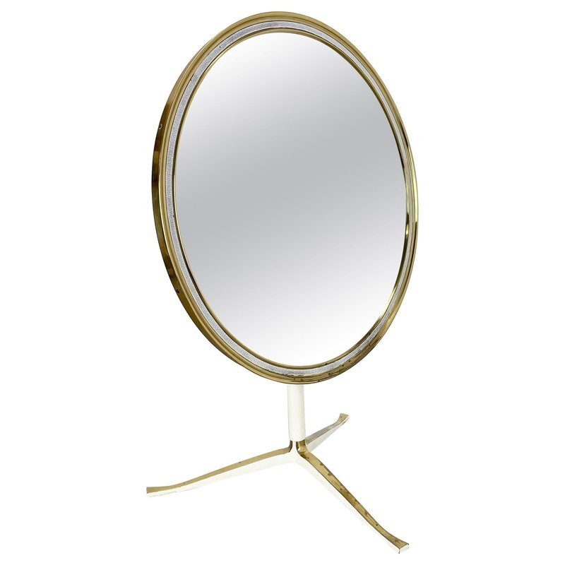 Original Modern Brass Table Mirror from United Werkstätten Munich, Germany, 1950s