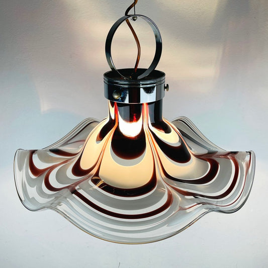 Original Murano Glass Brown Pendant Lamp Flower by AV Mazzega, Italy, 1970s