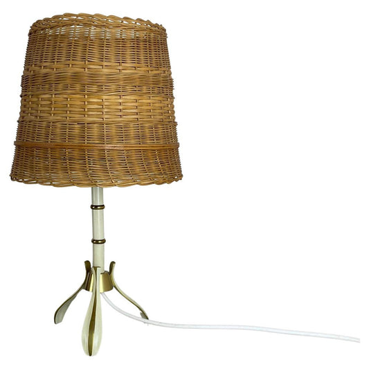 Original Rattan and Brass Table Light by United Workshops Munich, Germany, 1950s