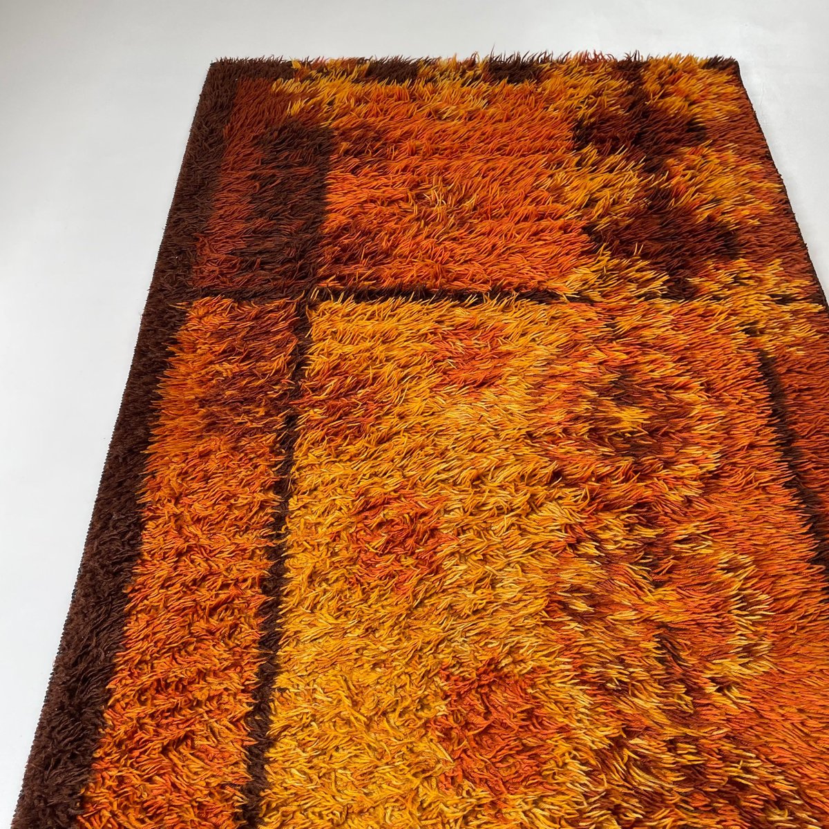 Original Scandinavian Square Pattern Rya Rug by Ege Taepper, Denmark, 1960s