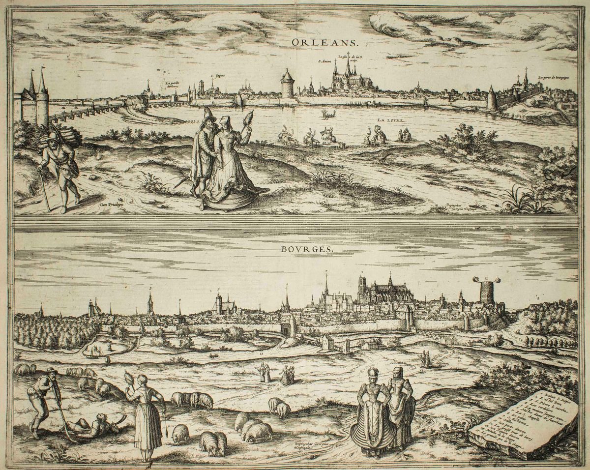 Orleans and Bourges, Map from ''Civitates Orbis Terrarum''-by F. Hogenberg - 1575 1575