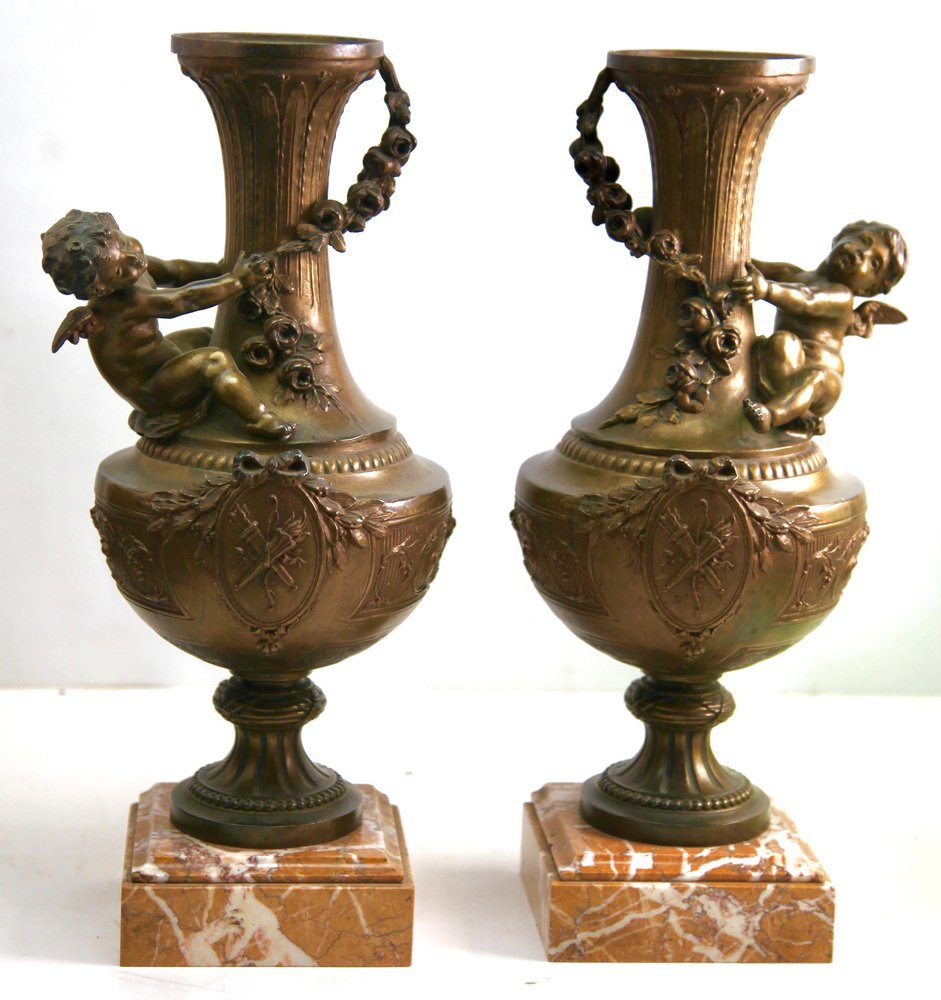 Ornamented Lamp Bases with Angels, Set of 2