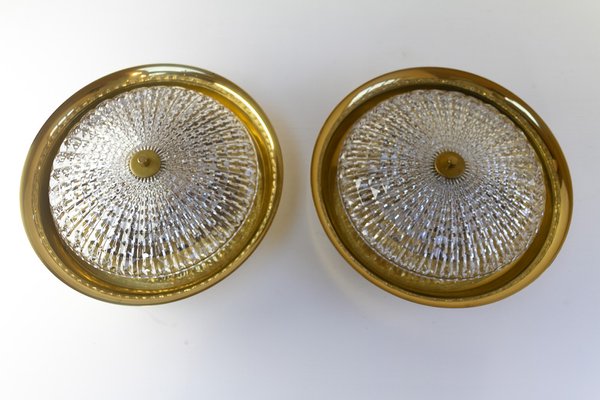 Orrefors Brass Wall Lamps by Fagerlund for Lyfa, 1960s, Set of 2-WIX-1722227