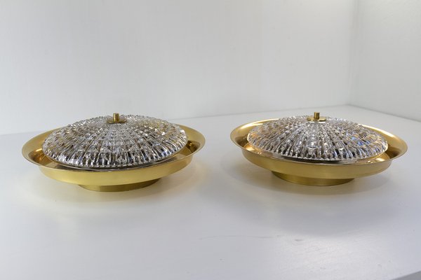 Orrefors Brass Wall Lamps by Fagerlund for Lyfa, 1960s, Set of 2-WIX-1722228