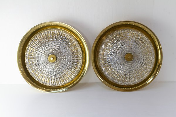 Orrefors Brass Wall Lamps by Fagerlund for Lyfa, 1960s, Set of 2-WIX-1722227