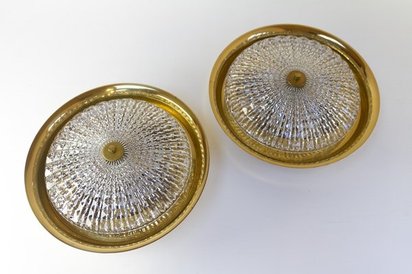 Orrefors Brass Wall Lamps by Fagerlund for Lyfa, 1960s, Set of 2-WIX-1722227