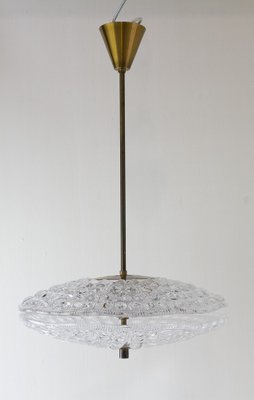 Orrefors Crystal and Brass Pendant by Fagerlund for Lyfa, 1960s-WIX-1722225