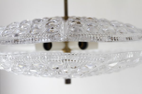 Orrefors Crystal and Brass Pendant by Fagerlund for Lyfa, 1960s-WIX-1722225