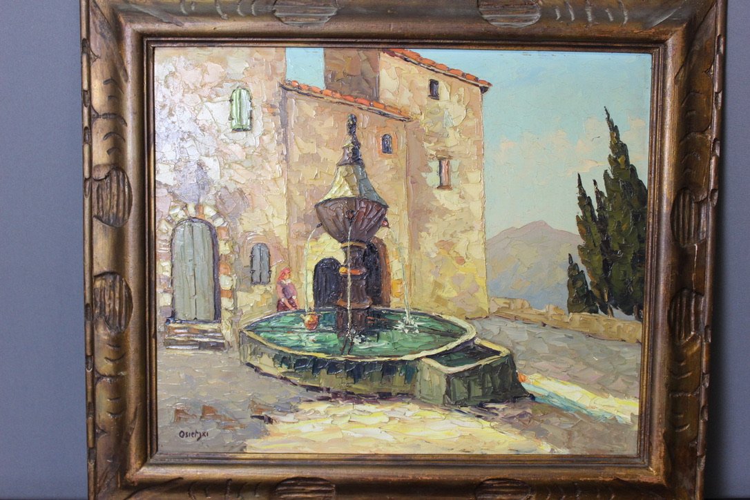 Osietzki, Landscape of Provence: The Well, 1920s, Oil Painting, Framed