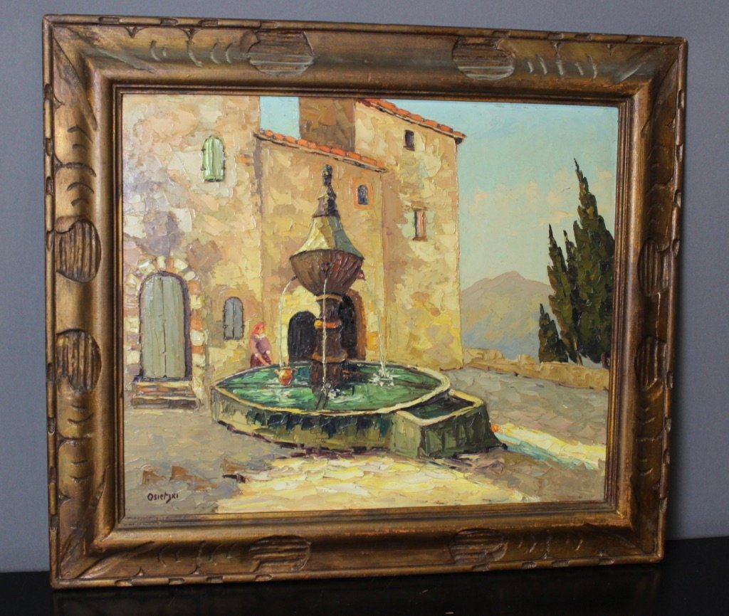 Osietzki, Landscape of Provence: The Well, 1920s, Oil Painting, Framed