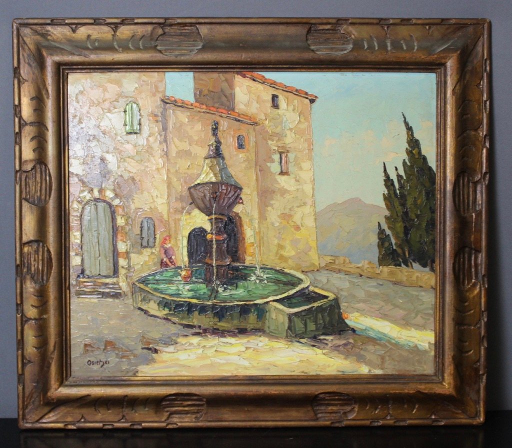 Osietzki, Landscape of Provence: The Well, 1920s, Oil Painting, Framed