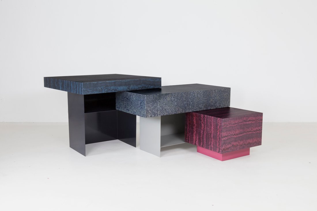 Osis Red Laquered Wooden Cube Table by LLOT LLOV