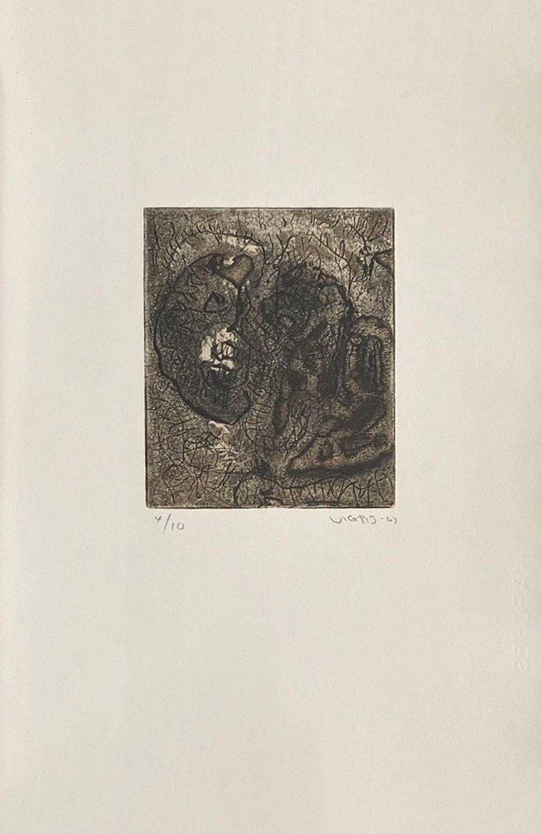 Oswaldo Vigas, Tête, 1963, Etching on Arches Paper