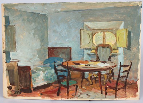 Oto Skulme, Interior, Oil on Paper, 20th Century