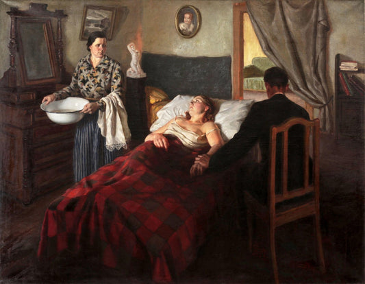 Otto Grunde 1907-1982, At the Patients Bed, Oil Canvas