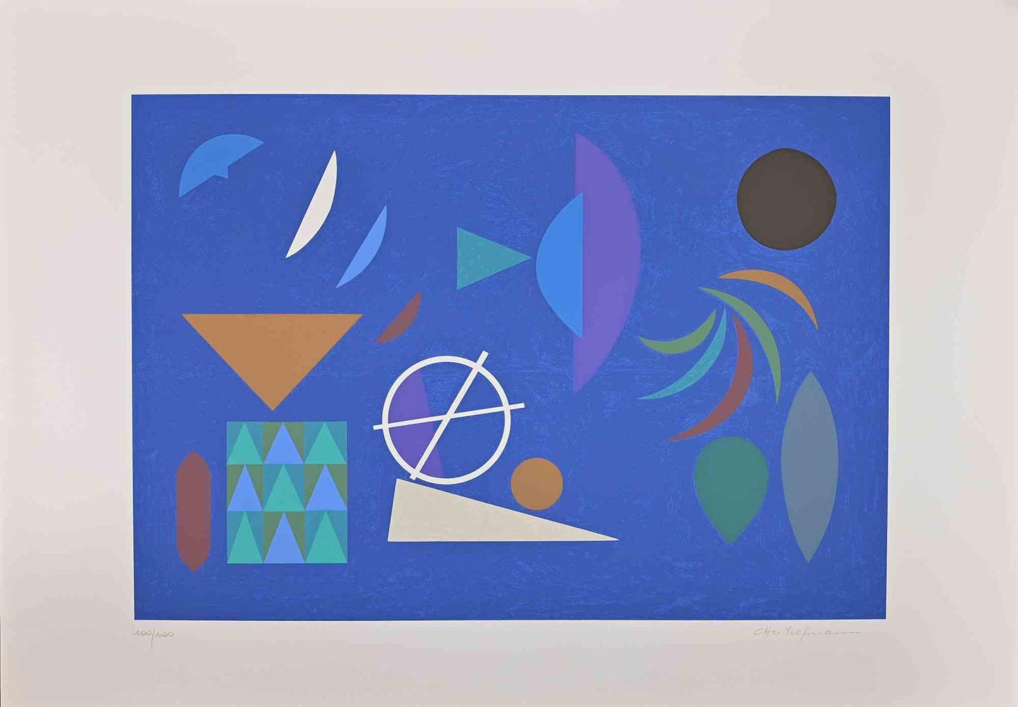 Otto Hofman, Blue Composition, Original Screen Print, 1989