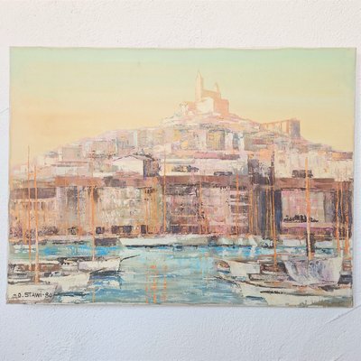 Otto Stawi, View of Marseille, 1980, Oil on Canvas-WK-2020108