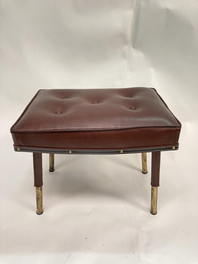 Ottoman in Sheathed Leather by Jacques Adnet, 1950s