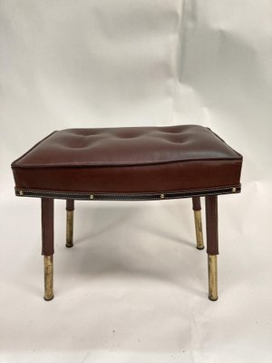 Ottoman in Sheathed Leather by Jacques Adnet, 1950s-VRR-1718501