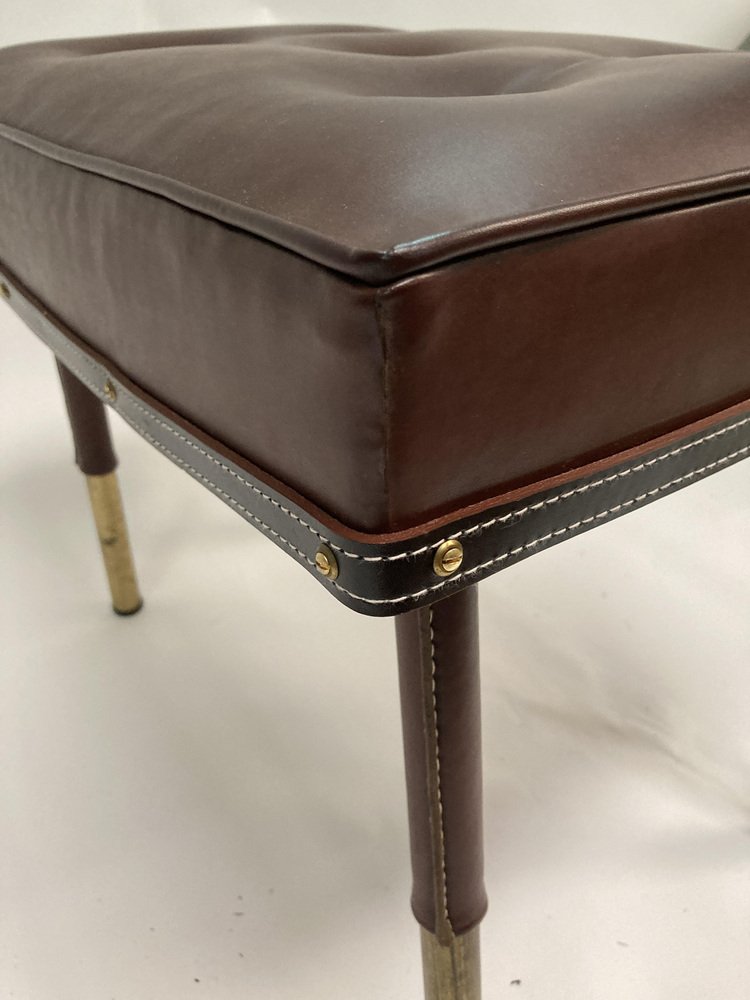 Ottoman in Sheathed Leather by Jacques Adnet, 1950s-VRR-1718501