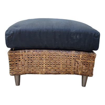 Ottoman with Steel Legs and Faux Rattan, 1980s-TCS-1419518