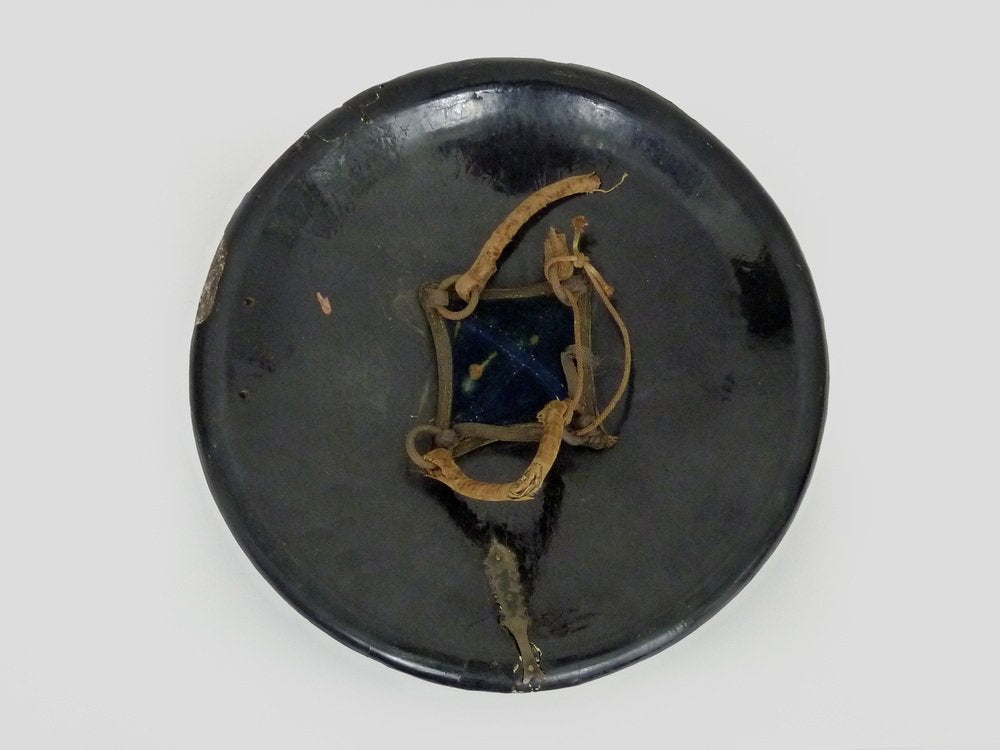 Ottoman Wood, Black Lacquered Leather and Bronze Shield, 19th Century