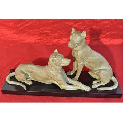 Oudine, Art Deco Antimony Dog Sculpture, 1930s-YVI-797411