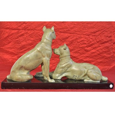 Oudine, Art Deco Antimony Dog Sculpture, 1930s-YVI-797411